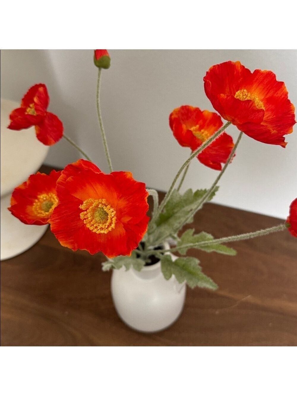 Vibrant orange/redPoppy Flowers in White Vase - Picture 4 of 5